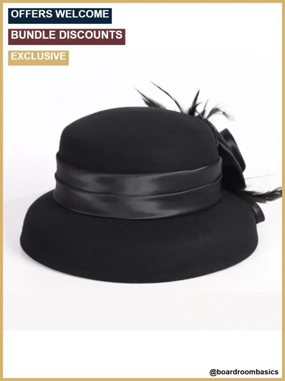 Wool Felt Cloche Hat with Flower Feather Hepburn Style Church Tea Party Dress